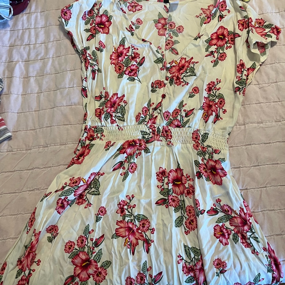 H&M Cream and Pink Floral Mini Dress